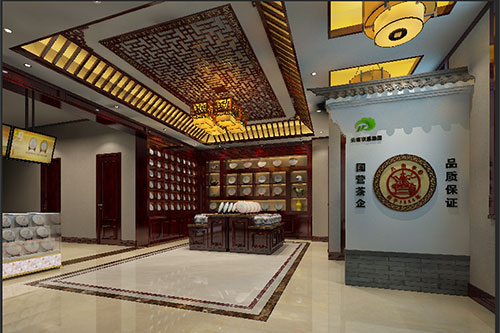 龙华古朴典雅的中式茶叶店大堂设计效果图