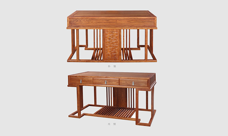 龙华 别墅中式家居书房装修实木书桌效果图